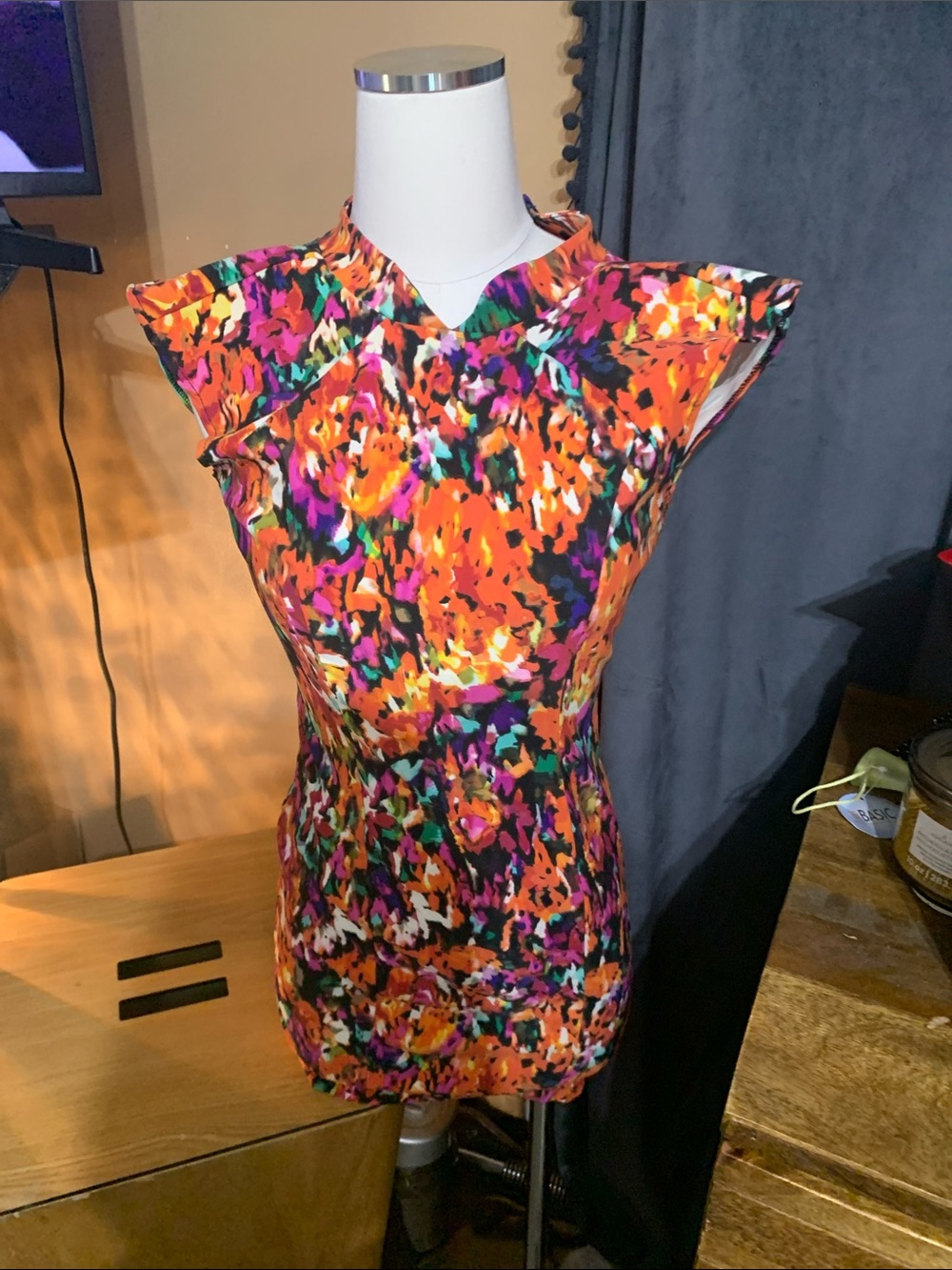 Floral Abstract Cap-Sleeve Women's mini dress - Orange Multi